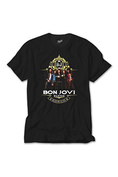 Z zepplin Bon Jovi Wanted 1983 Black T-Shirt