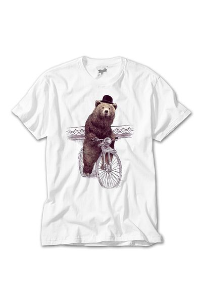 Z zepplin Bicycle Bear White T-Shirt