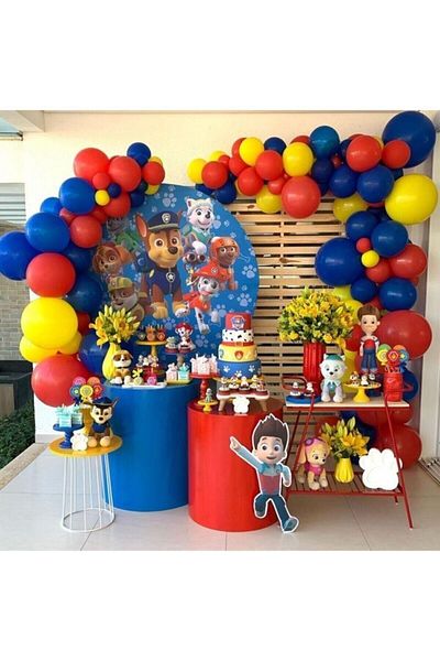 Parti dolabı Paw Patrol Concept 100 Pieces Metallic Balloons and Balloon Chain Birthday Concept Party