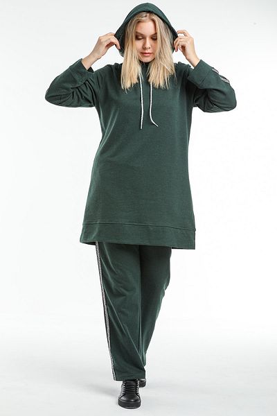 CNG MODA Women's Hijab Nefti Green Hooded Sleeve Striped Tracksuit Set