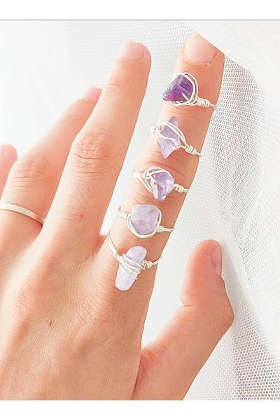 Mıçı takı silver Natural Stone (AMETHYST STONE) Handmade Women's Ring Joint Ring Price is for 1 Piece