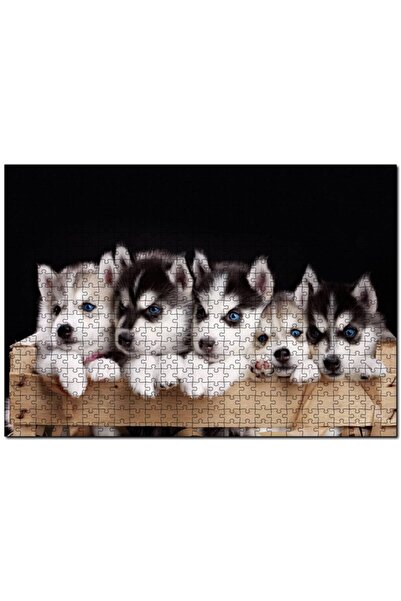 Genel Markalar Tahta Kasa Içinde Beş Husky Yavrusu 1000 Parça Puzzle Yapboz M...
