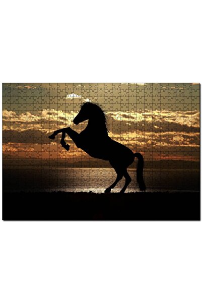 Cakapuzzle لغز صورة ظلية للحصان المذهل لغروب الشمس 120 قطعة MDF (خشب)