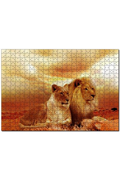 Cakapuzzle Günbatımında Aslan Çifti 1000 Parça Puzzle Yapboz Mdf(ahşap)