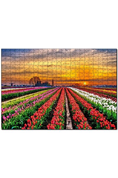 Cakapuzzle Cakasepetim Sunset and Tulip Fields in the Netherlands 500 Piece P...
