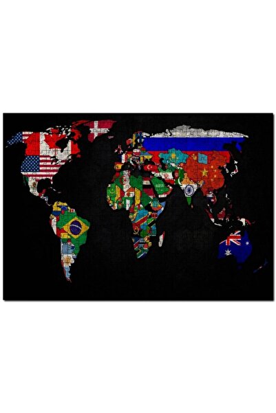 Genel Markalar Dünya Haritası Ve Bayraklar 120 Parça Puzzle Yapboz Mdf (ahşap)