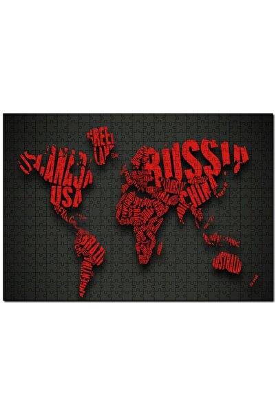 Cakapuzzle Siyah Zemin Kırmızı Dünya Haritası Ve Ülke Isimleri 1000 Parça Puz...
