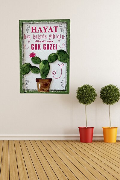 NT Handmade 3 Boyutlu Ahşap Tablo - Hayat Bir Kaktüs Gibidir Salon Oturma Yatak Odası Için Duvar Dekoru 20x30cm