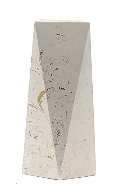thebouqet Gold Mermer Desenli Geometrik Uzun Beton Vazo
