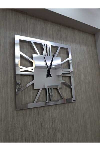 Tuba Decor Dekoratif Gümüş Şık Kare Duvar Saati Modern Mdf Üzeri Aynalı Pleks...