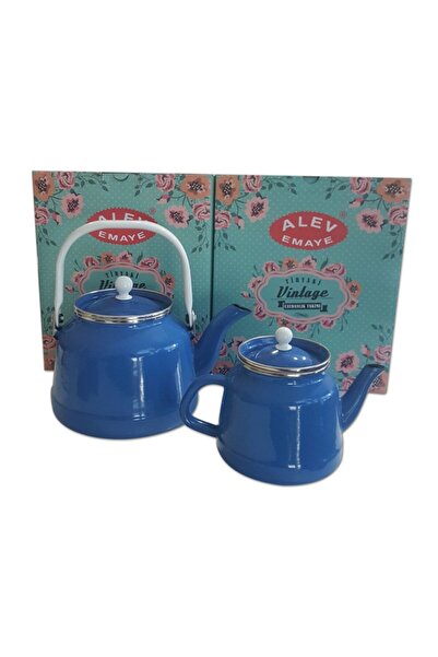 ALEV EMAYE Emaye Mavi Çaydanlık Takımı