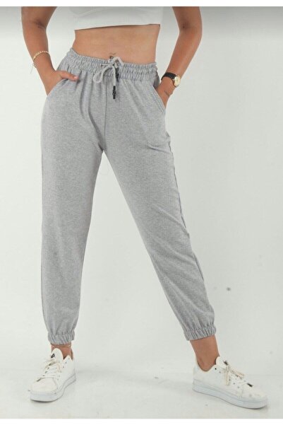 HKN TEKSTİL Γυναικείο γκρι παντελόνι με ελαστικό πόδι