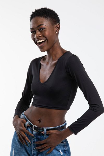 The Base Women's Black V-Neck Crop Sports Bustier
