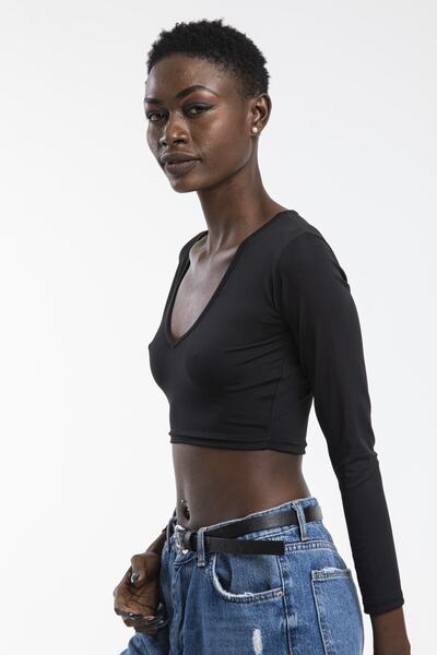 The Base Жіночий чорний кроп-топ з V-подібним вирізом