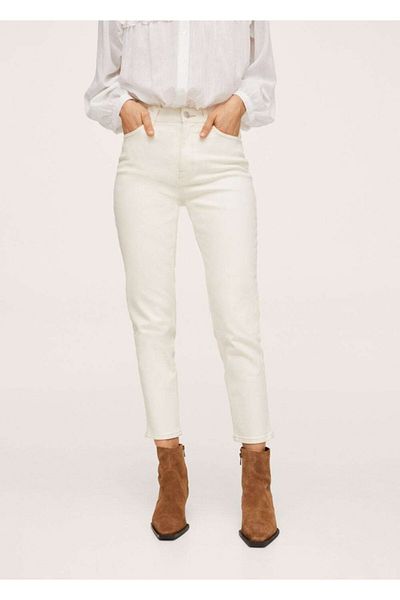 MANGO Woman Γυναικείο εκρού ελαστικό Mom Jean