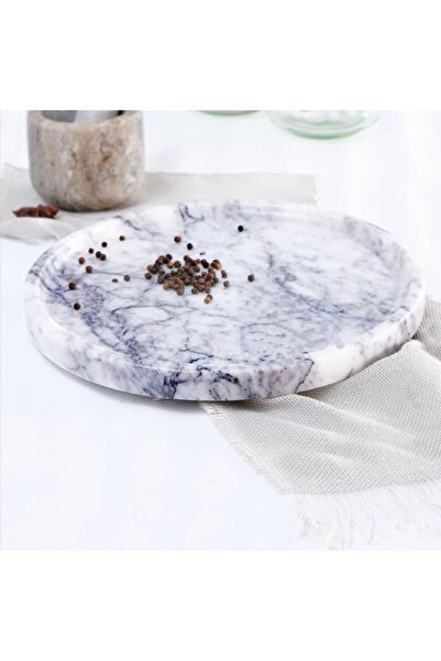 Pergamon Leylak Mermeri Gerçek Mermer Tepsi Sunum Veya Dekoratif Tabak