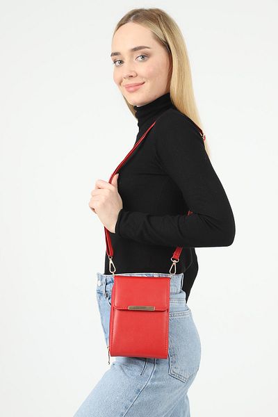 GÜLÇEM butik Women's Red Leather Strap Wallet and Crossbody Bag
