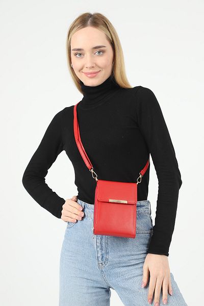 GÜLÇEM butik Women's Red Leather Strap Wallet and Crossbody Bag