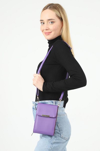GÜLÇEM butik Women's Purple Leather Strap Wallet and Crossbody Bag