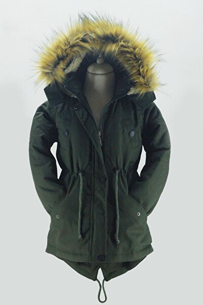 Nacar Unısex Çocuk Kapüşonlu Içi Kürklü Spor Kanvas Mont Parka Extra Cepli