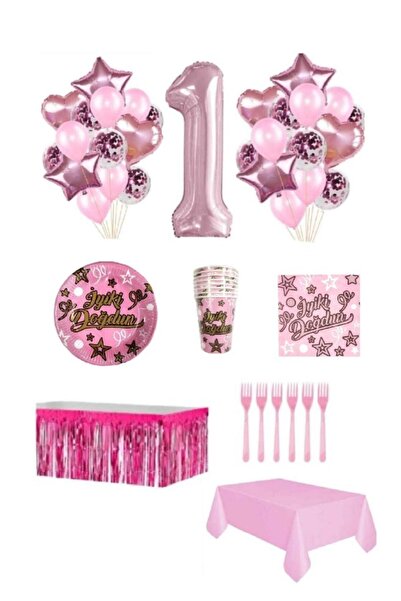 Dipak Set de aniversare de 1 an de culoare roz
