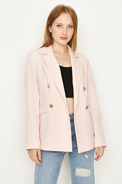 Select Moda Kadın Pembe Gold Düğmeli Blazer Ceket