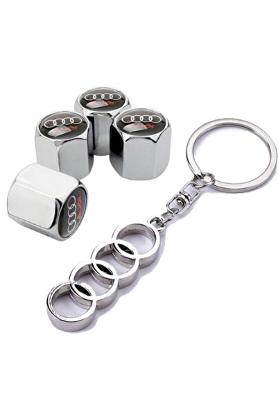 GARDENAUTO غطاء صمام أودي Q7 كروم اللون 4 قطع وسلسلة مفاتيح كروم