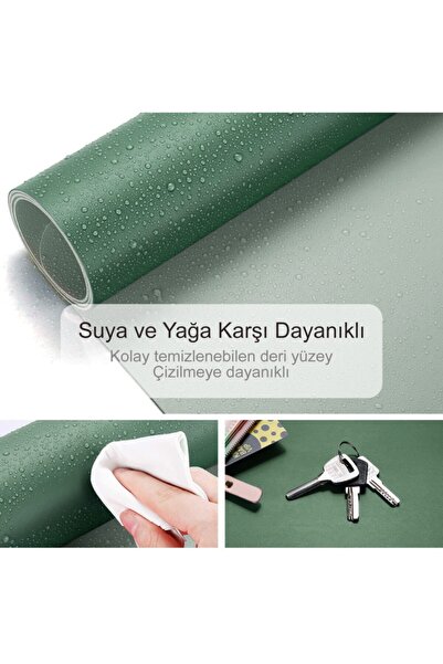 Xrades Çift Renk Deri Mousepad Laptop Bilgisayar Için 80x40 Cm Yeşil Ve Gri