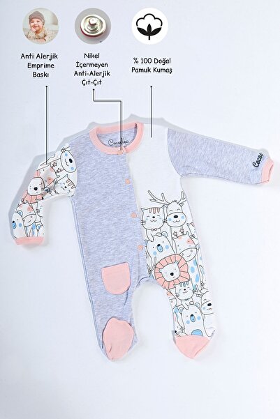 Cocoshka أطقم رومبير للأطفال مطبوعة على شكل حيوانات صغيرة من القطن باللون الوردي