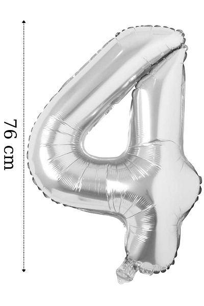 ELGALA Foil Balloon Number 4 Helium Balloon 76 Cm Silver Color