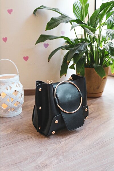 Moom Bag حقيبة كتف نسائية بحلقة مرصعة باللون الأسود