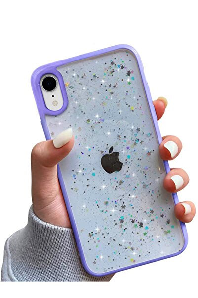 Molly iPhone Xr Compatible Edges Lilac Colored Glitter Transparent Silicone P...
