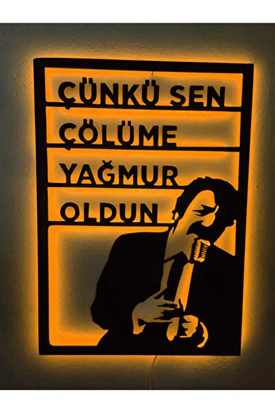 dekoraven Müslüm Gürses Sen Çölüme Yağmur Oldun Led Işıklı Ahşap Tablo