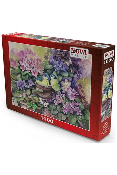 Nova Puzzle لغز نوفا 1000 قطعة - عش الطيور بين البنفسج (ألوان مائية)