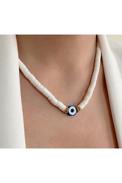 Karlay Fimo Necklace with White Evil Eye Beads