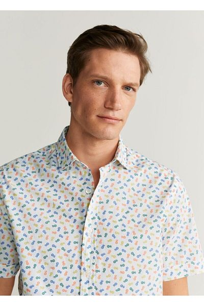 MANGO Man Men's White Slim-Fit Patterned Cotton Shirt67070538