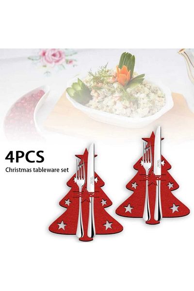 ESRA ŞELEM Pine Tree Model New Year New Year Christmas Fun Fork Spoon Knife Case 4 Pieces