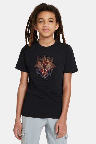 QIVI Unisex dečija crna majica Zeppelin Icarus Wing Metal Štampano