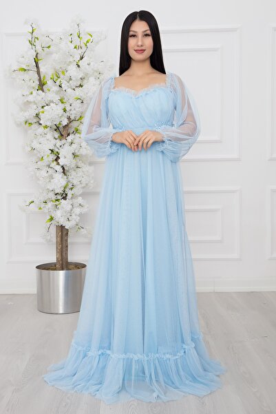 PULLIMM 13326 Модель довга сукня з мереживною тюлевою спідницею