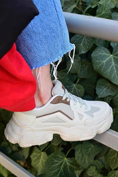 MORENİCA Kadın Bej Olite Kalın Taban Spor Ayakkabı