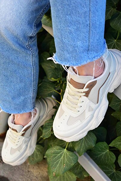 MORENİCA Kadın Bej Olite Kalın Taban Spor Ayakkabı