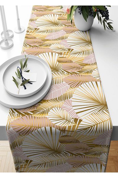 Pilloveland Runner χάλκινο και ροζ φύλλο με μοτίβο σουέντ 140 40 cm Rn0s161
