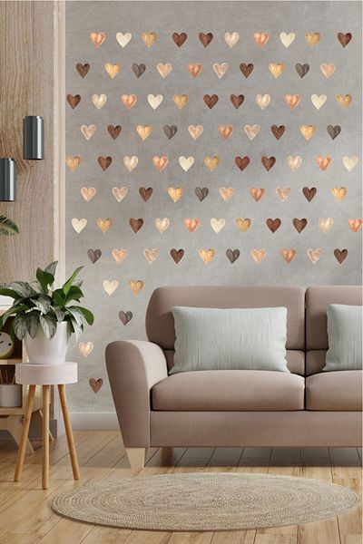ENGINPRINT 144 Pieces Watercolor Effect Brown Hearts Wall Sticker