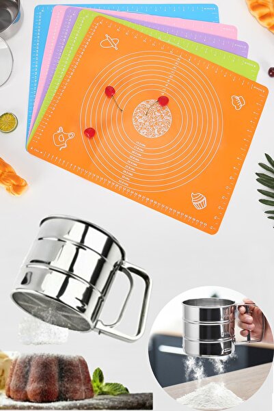 Genel Markalar Silikon Büyük Boy Hamur Açma Matı 45x65 Ve 250gr Kapasiteli Un Şeker Eleği