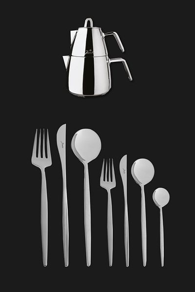 Jumbo 9000 12-Person 84-Piece Cutlery Set + Teos Teapot
