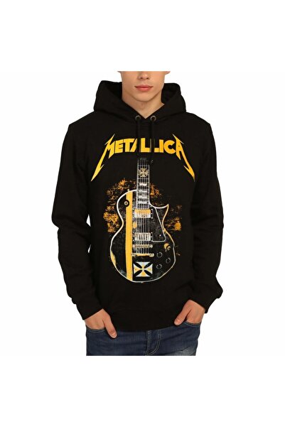 Bant Giyim سويت شيرت بقلنسوة أسود بنمط جيتار ميتاليكا