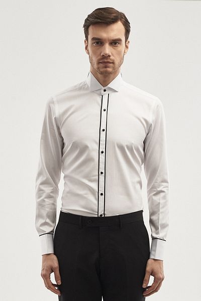 ALTINYILDIZ CLASSICS Weißes, weißes, maßgeschneidertes Slim-Fit-Slim-Fit-Hemd für Herren mit Stehkragen