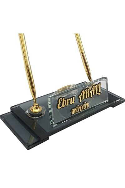 MERTKRİSTAL Kalemli Ve Saatli Şık Masa Isimliği