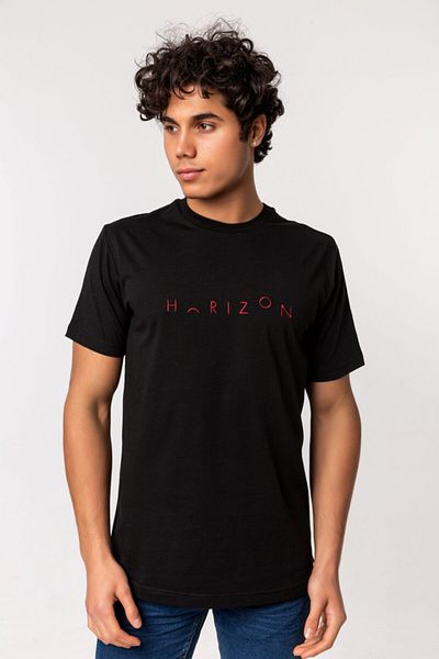 Nur Aka by Nurteks Horizon Embroidered Black 100% Cotton Oversize Large Size T-shirt