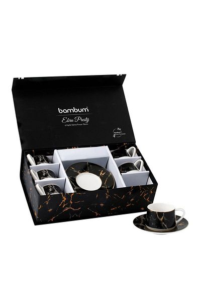 Bambum Brand Ebru Prestige Black Coffee Cup Set for 6 People